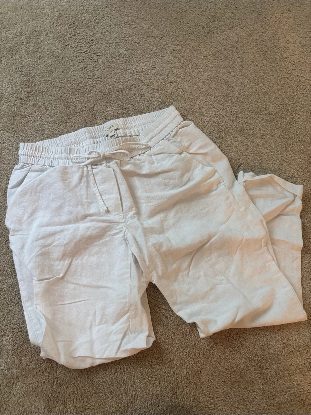 J Crew Women’s White Linen-Blend Drawstring Pants - Unbranded